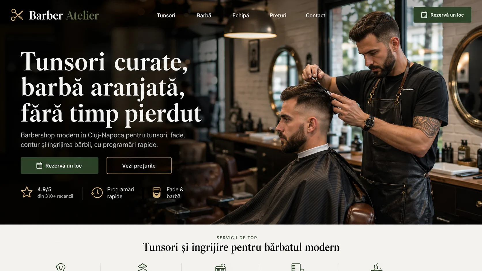 Barbershop website design - full bleed editorial