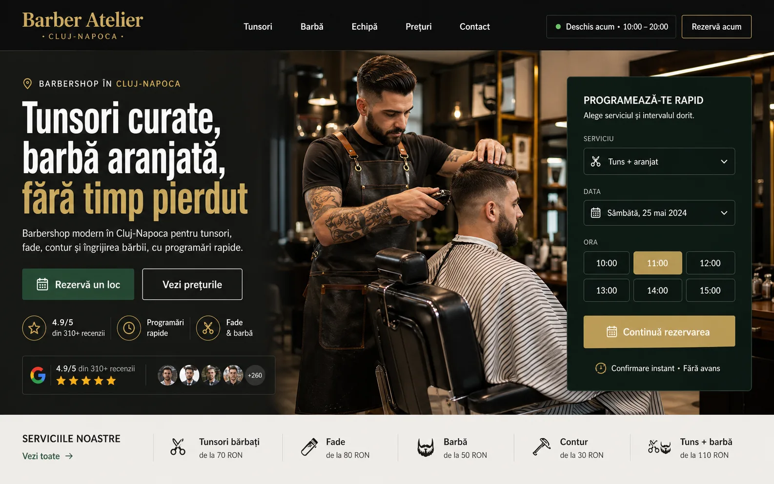 Barbershop website design - service dashboard