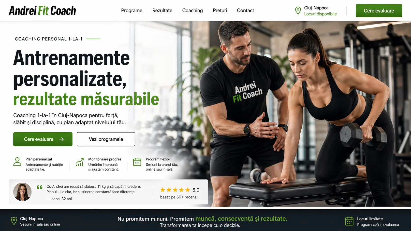 Personal trainer website design - boutique story