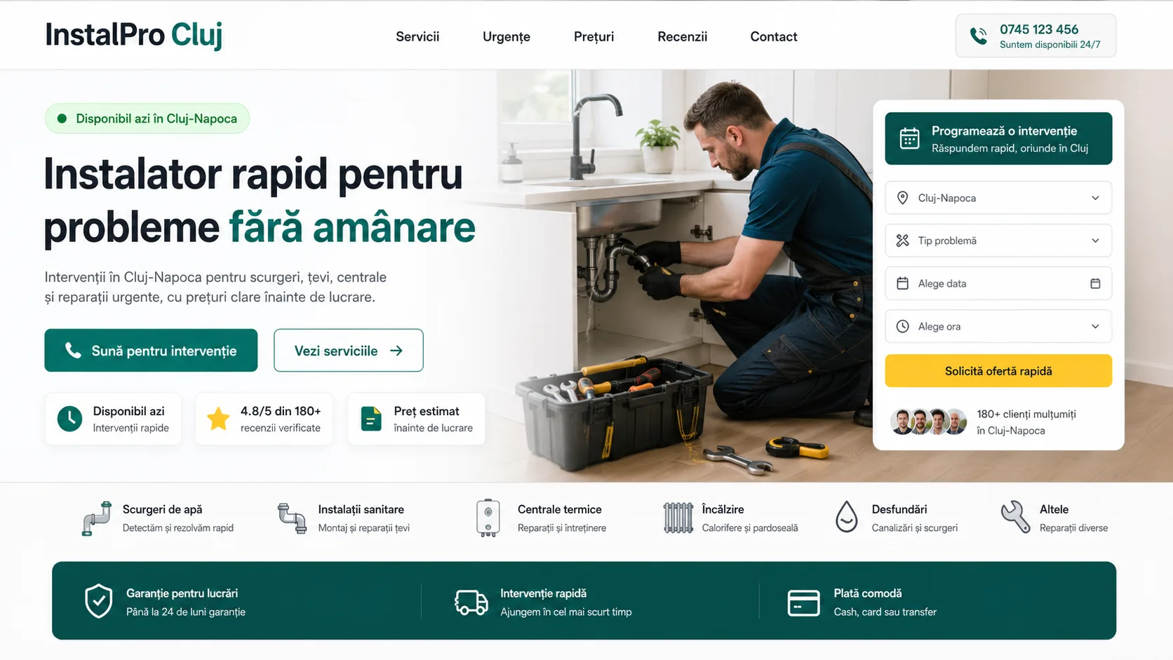 Plumbing website design - service dashboard