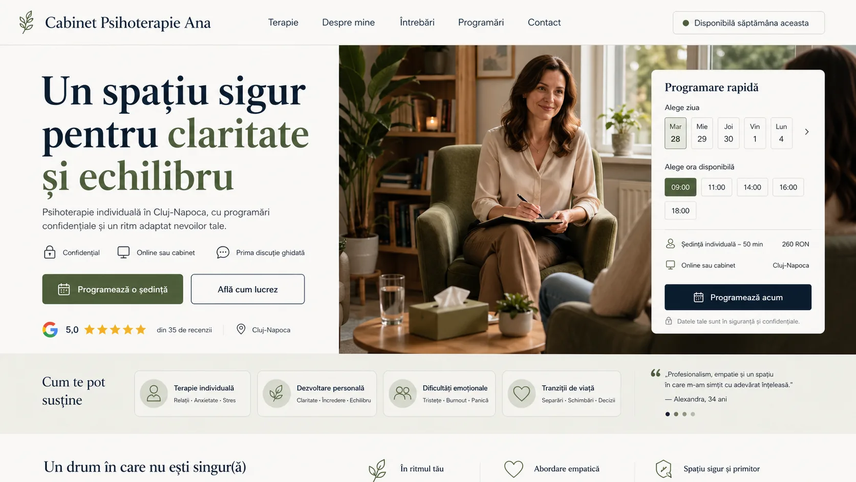 Psychotherapy website design - service dashboard