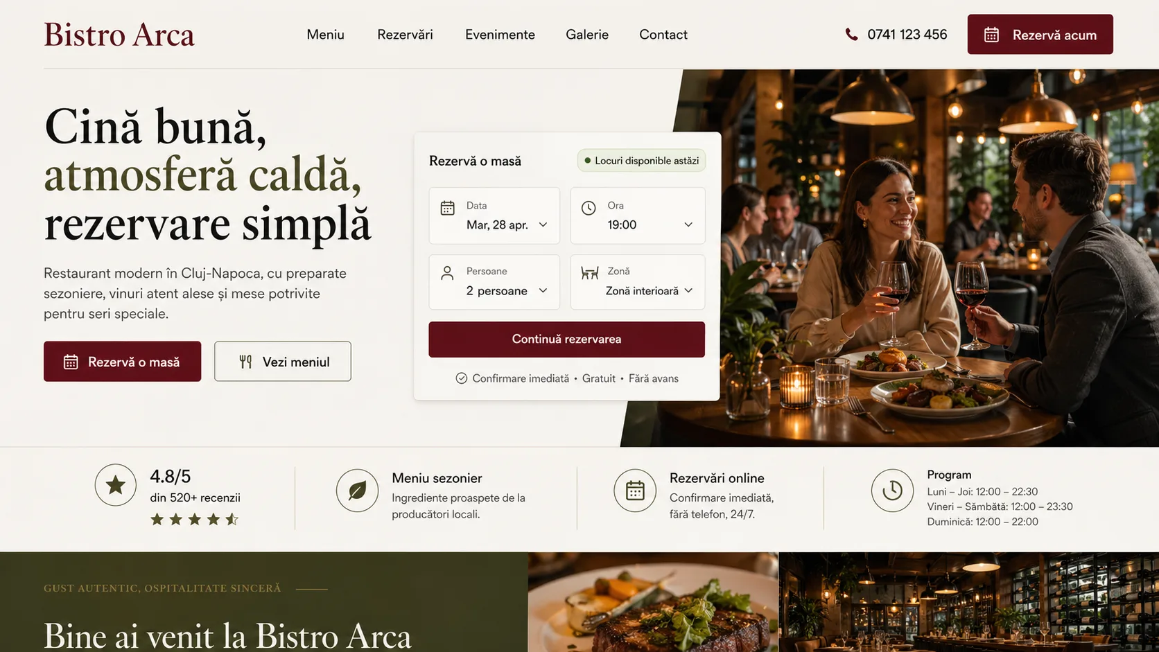Restaurant website design - service dashboard