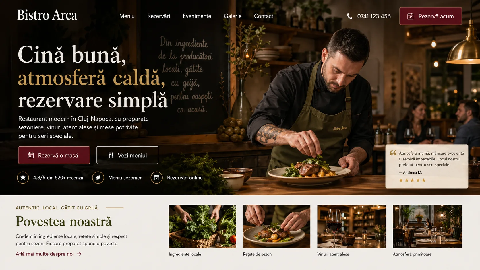 Restaurant website design - boutique story