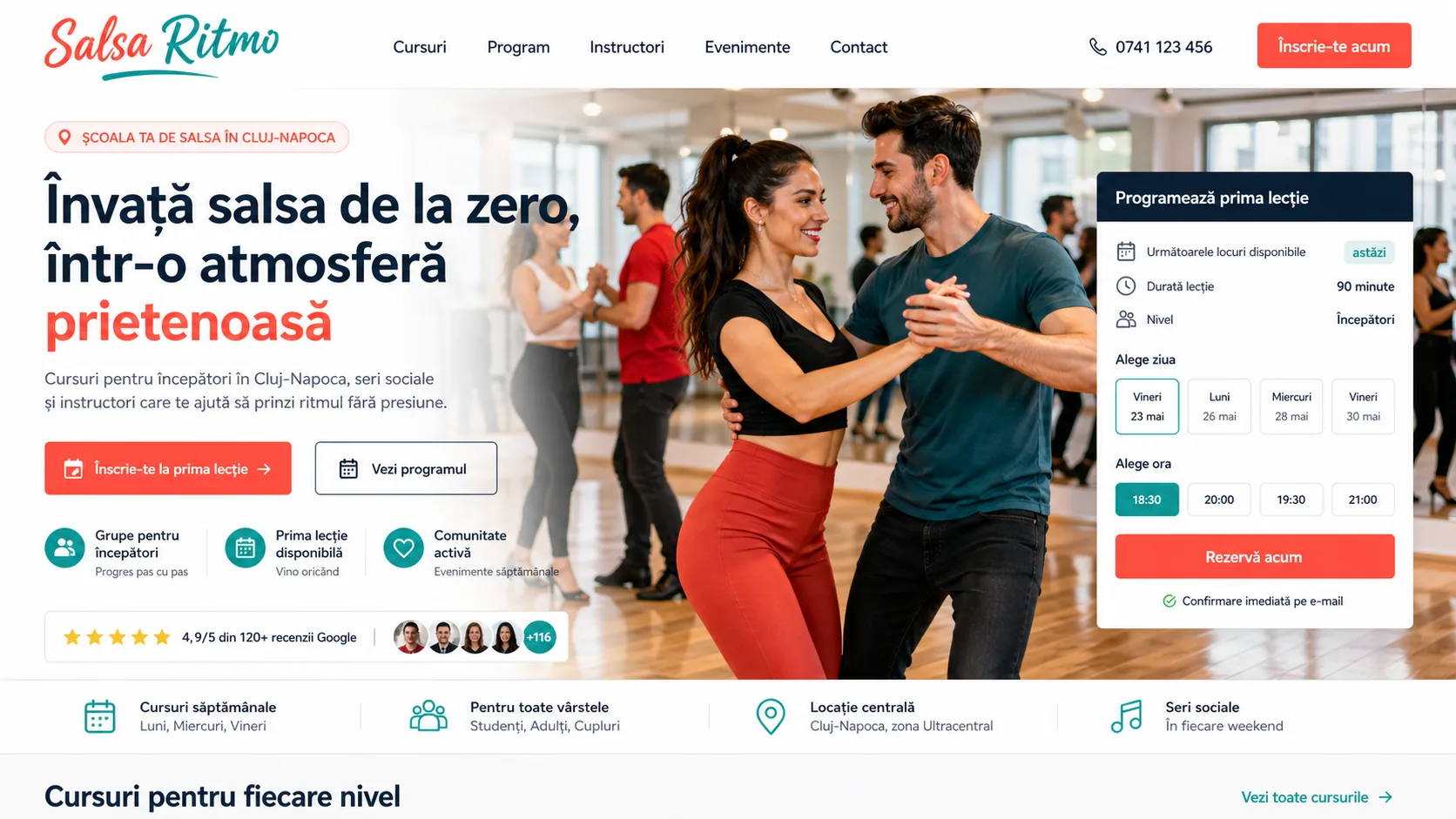Salsa dance school website design - service dashboard