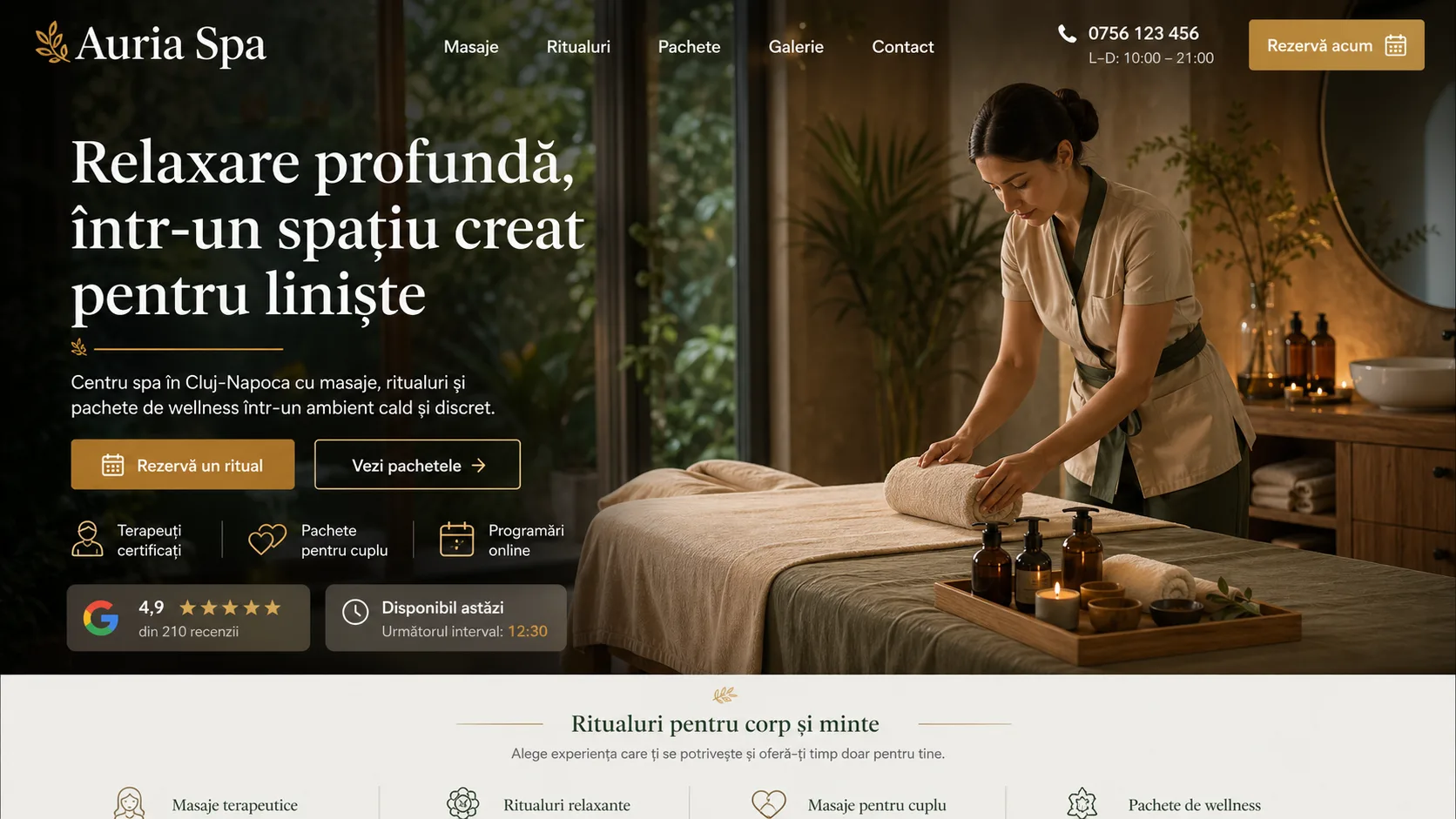 Spa center website design - full bleed editorial