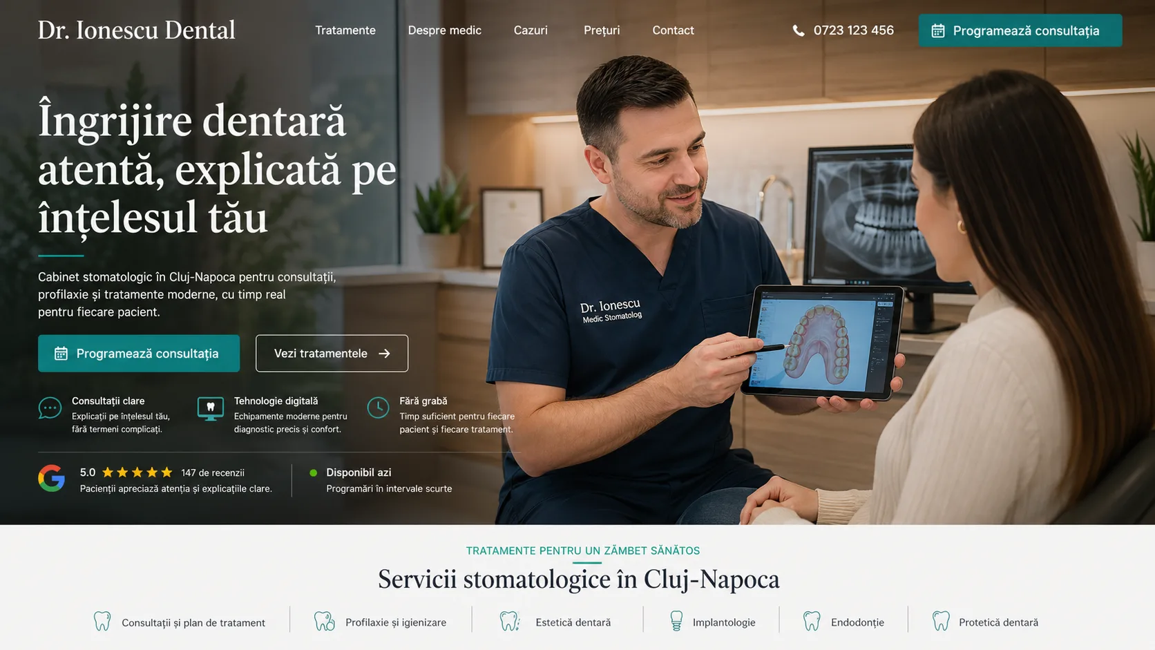 Dental website design - full bleed editorial